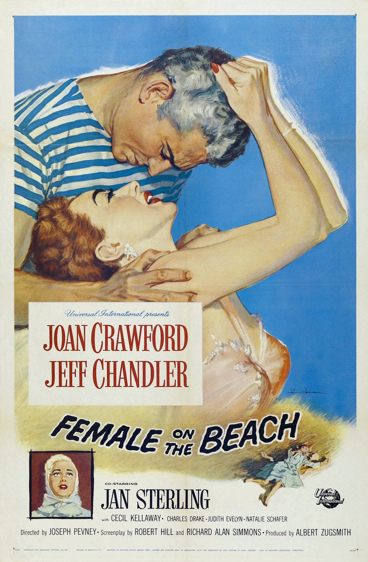 Jeff Chandler در صحنه فیلم سینمایی Female on the Beach به همراه Joan Crawford و Jan Sterling