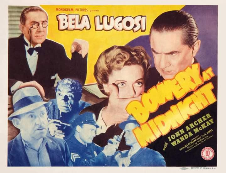 Dave O'Brien در صحنه فیلم سینمایی Bowery at Midnight به همراه Bela Lugosi، Vince Barnett، Wanda McKay و Tom Neal