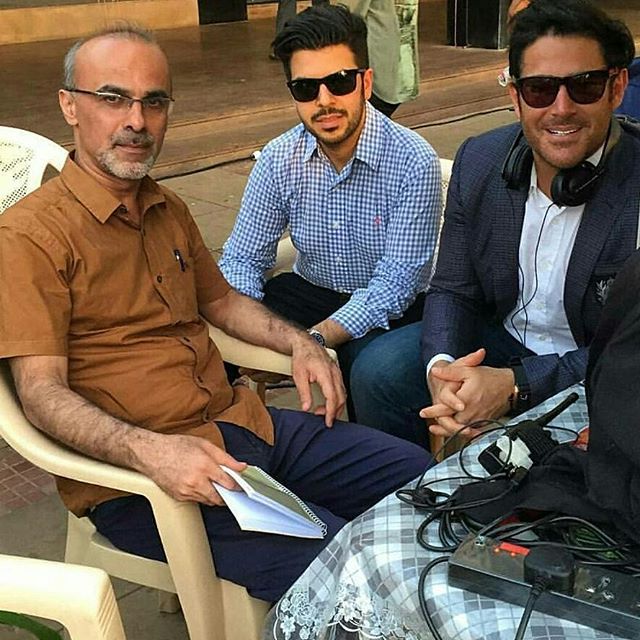 محمدرضا گلزار در پشت صحنه فیلم سینمایی سلام بمبئی به همراه قربان محمدپور
