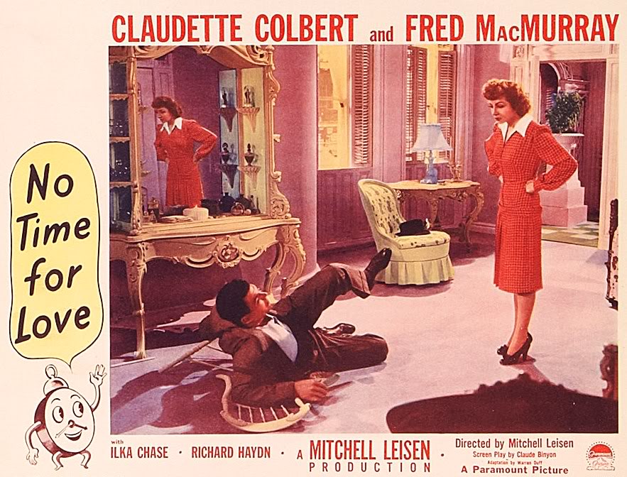 Claudette Colbert در صحنه فیلم سینمایی No Time for Love به همراه فرد مک  موری
