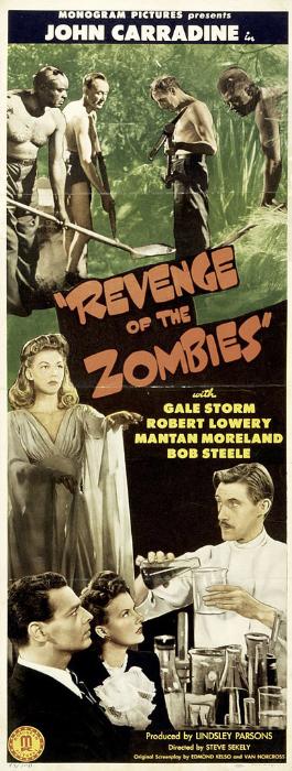 جان کارادین در صحنه فیلم سینمایی Revenge of the Zombies به همراه Gale Storm و Robert Lowery