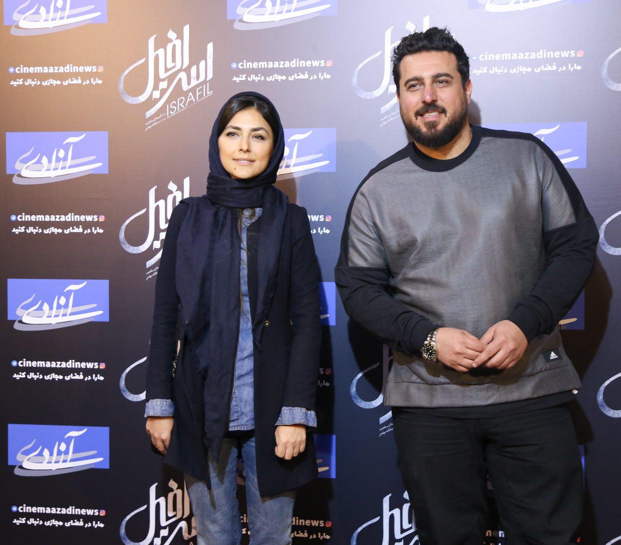 محسن کیایی در اکران افتتاحیه فیلم سینمایی اسرافیل به همراه هدی زین‌العابدین
