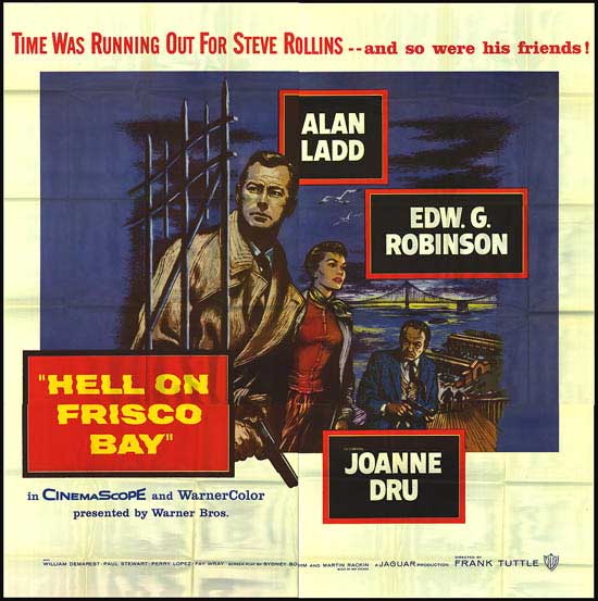 Alan Ladd در صحنه فیلم سینمایی Hell on Frisco Bay به همراه جوآن درو و Edward G. Robinson