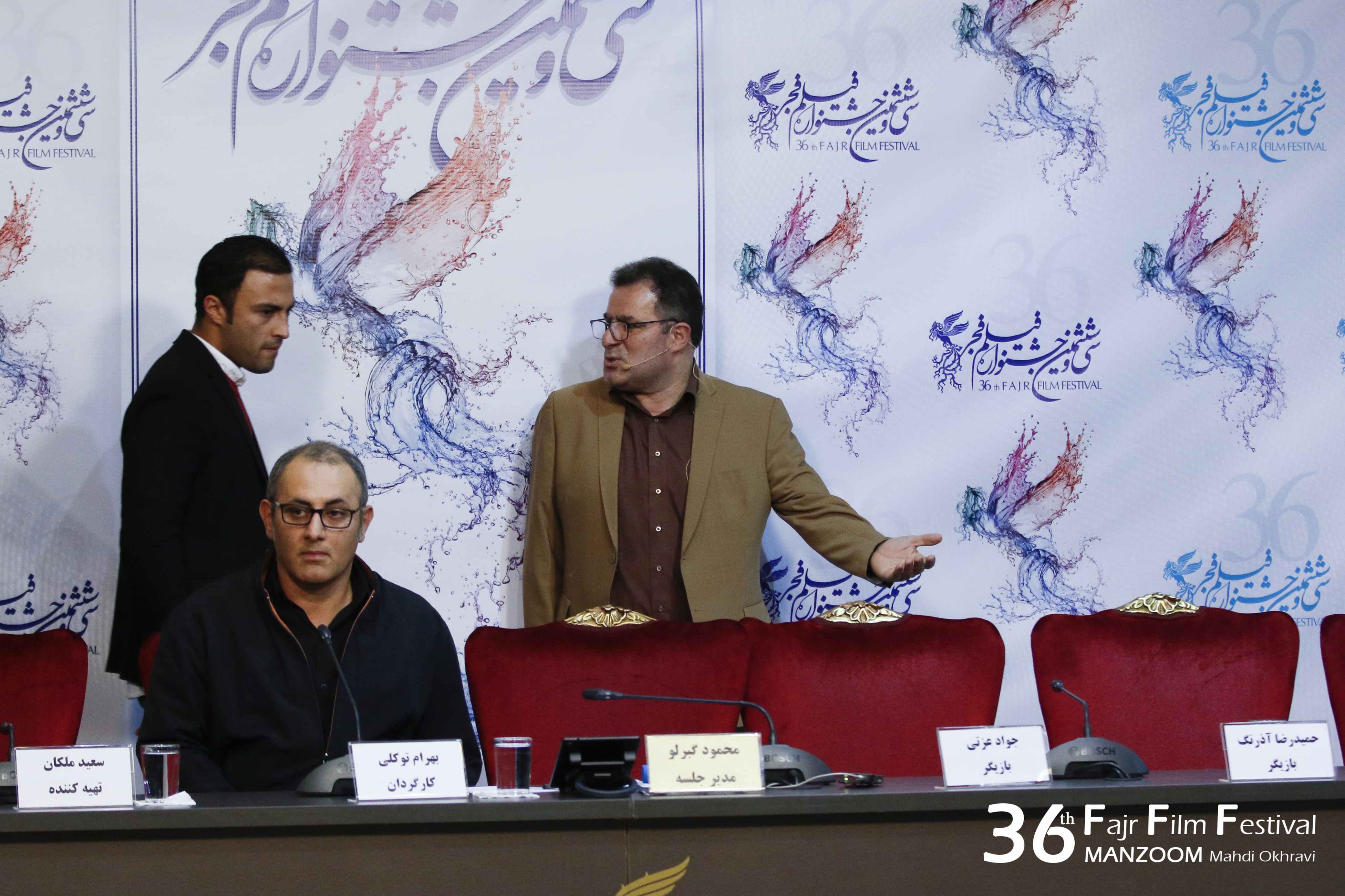 بهرام توکلی در نشست خبری فیلم سینمایی تنگه ابوقریب به همراه امیر جدیدی و محمود گبرلو