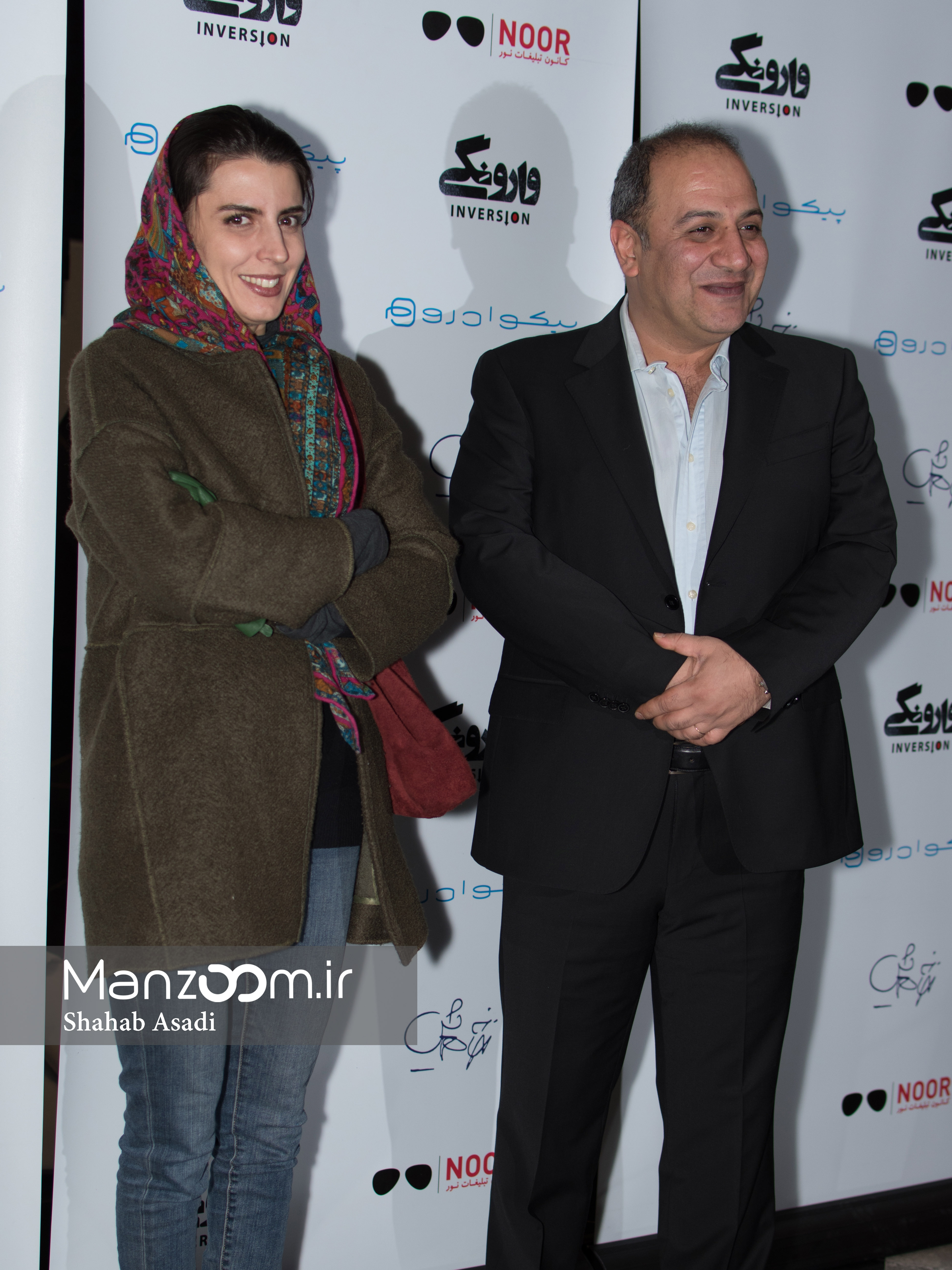 بهنام بهزادی در اکران افتتاحیه فیلم سینمایی وارونگی به همراه لیلا حاتمی