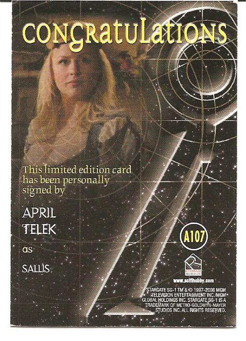 April Telek در صحنه سریال تلویزیونی دروازه ستارگان اس جی-۱