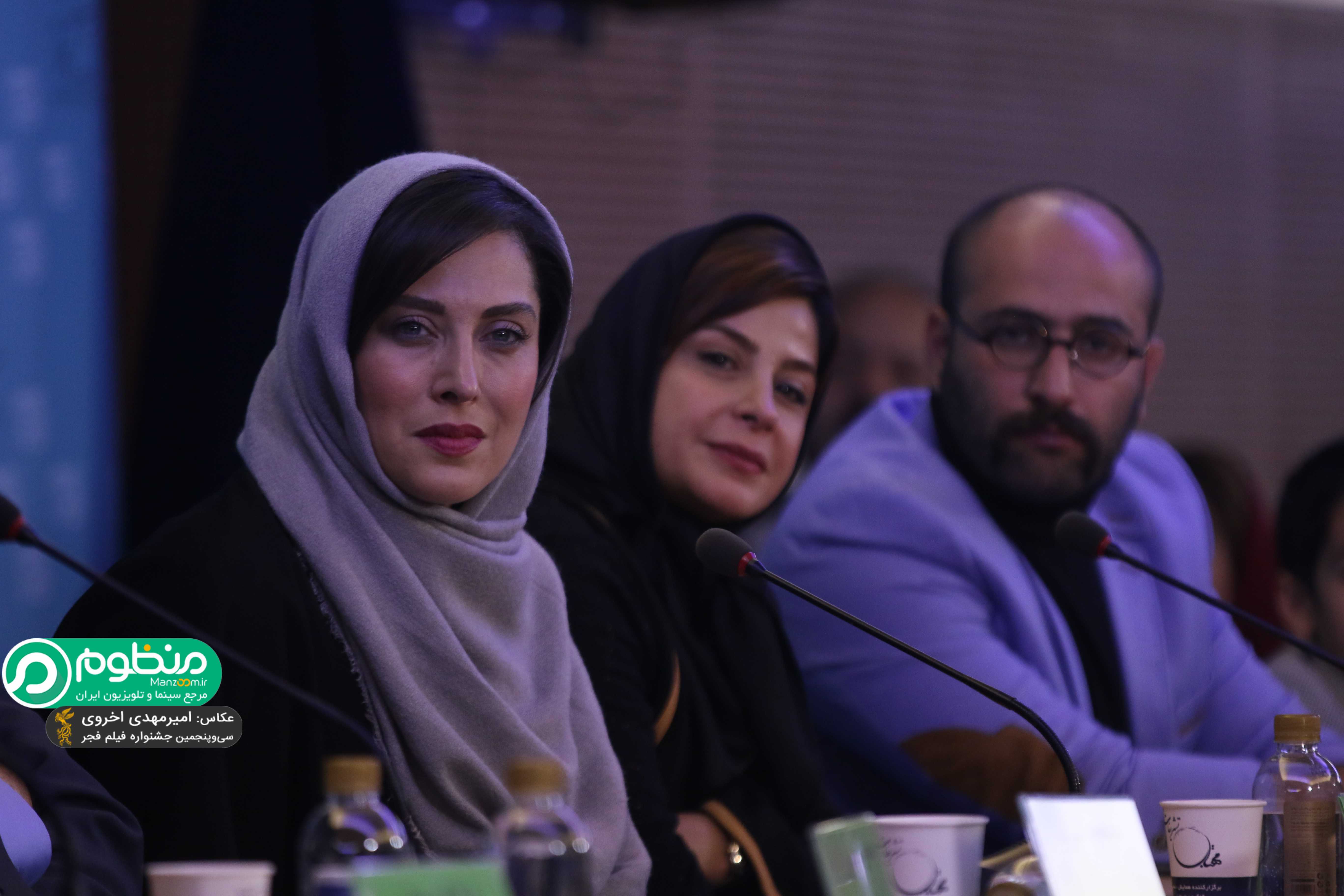 سیما تیرانداز در نشست خبری فیلم سینمایی ماجان به همراه مهتاب کرامتی و سعید بجنوردی