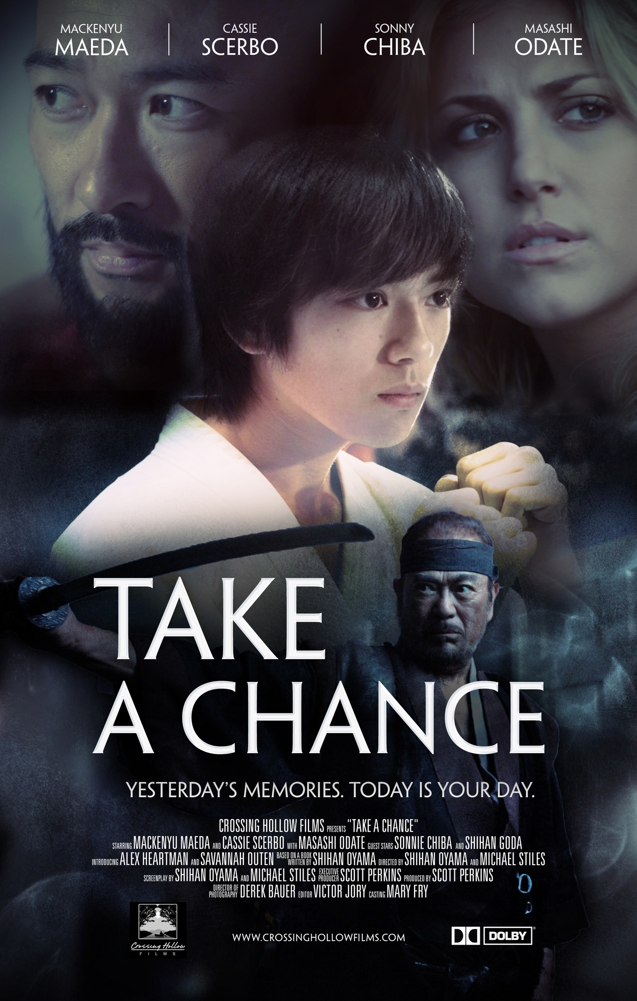 شینیچی چیبا در صحنه فیلم سینمایی Take a Chance به همراه Masashi Odate، Mackenyu، Cassie Scerbo و Alexander P. Heartman