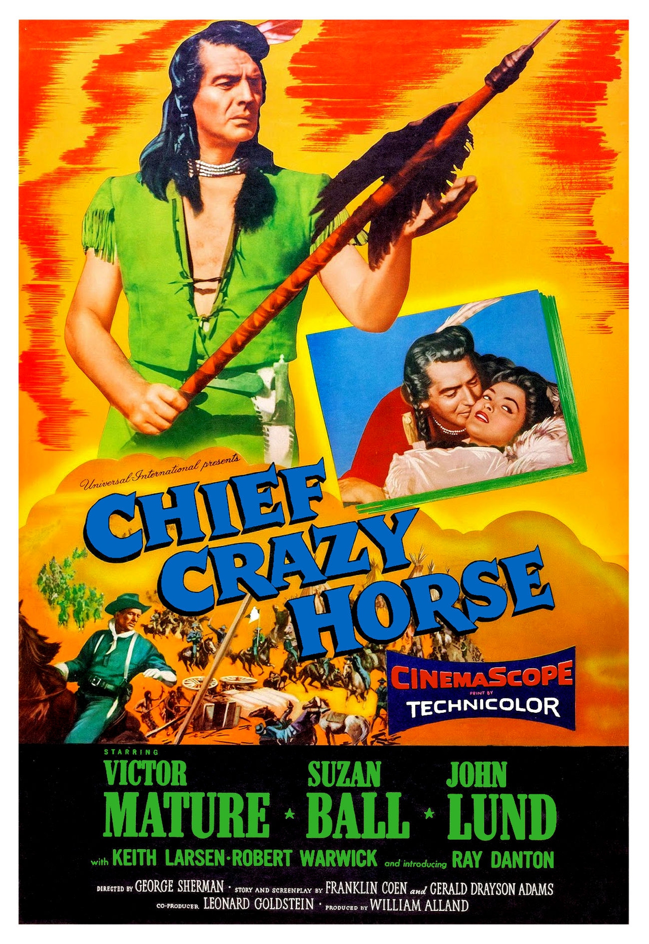 John Lund در صحنه فیلم سینمایی Chief Crazy Horse به همراه Victor Mature و Suzan Ball