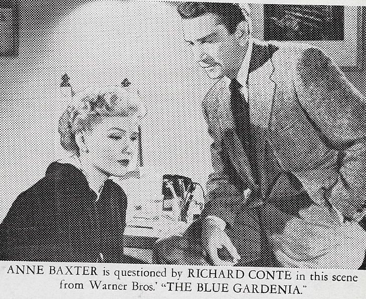 Anne Baxter در صحنه فیلم سینمایی The Blue Gardenia به همراه ریچارد کونته
