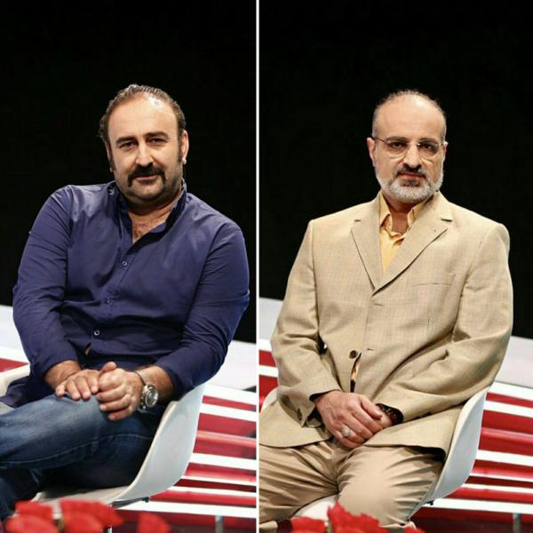 محمد اصفهانی در پشت صحنه برنامه تلویزیونی من و شما به همراه مهران احمدی