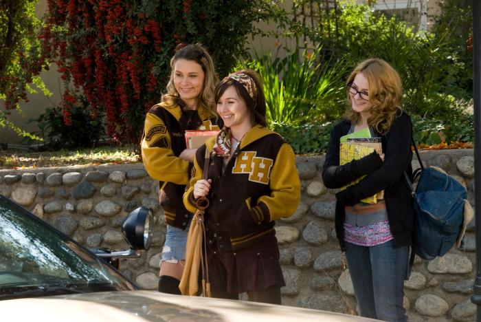 Danielle Harris در صحنه فیلم سینمایی هالووین به همراه Scout Taylor-Compton و Kristina Klebe