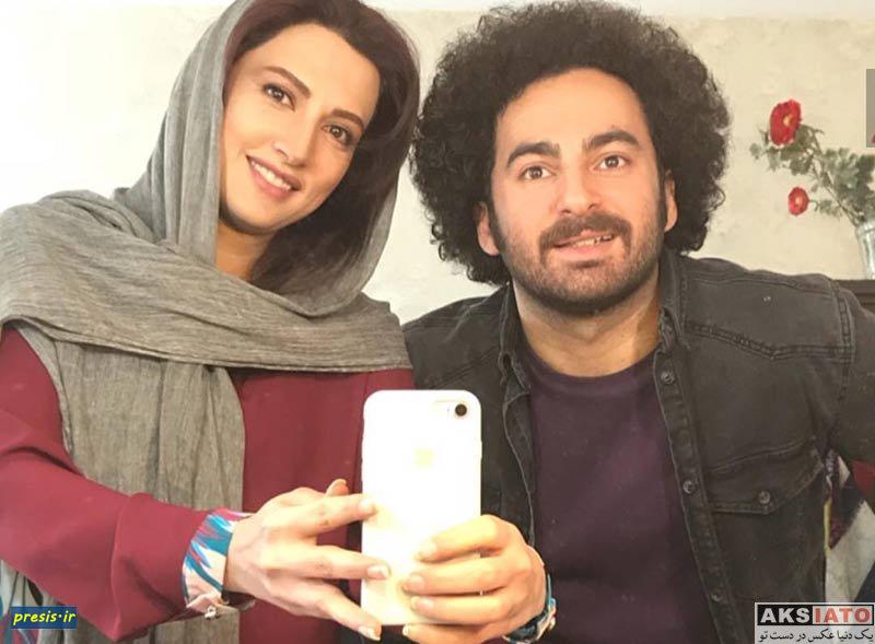 سمیرا حسینی در پشت صحنه سریال تلویزیونی زیر همکف به همراه سیدهومن شاهی