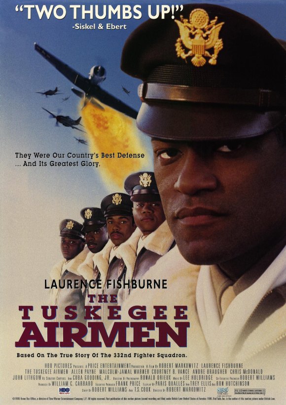 لارنس فیشبرن در صحنه فیلم سینمایی The Tuskegee Airmen به همراه کورتنی بی. ونس، کوبا گودینگ جونیور، Malcolm-Jamal Warner و Allen Payne