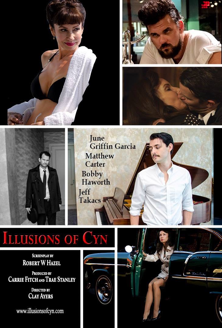 June Griffin Garcia در صحنه فیلم سینمایی Illusions of Cyn به همراه Matthew Carter، Bobby Haworth، Jeff Takacs، R. Clay Ayers و Robert W. Hazel