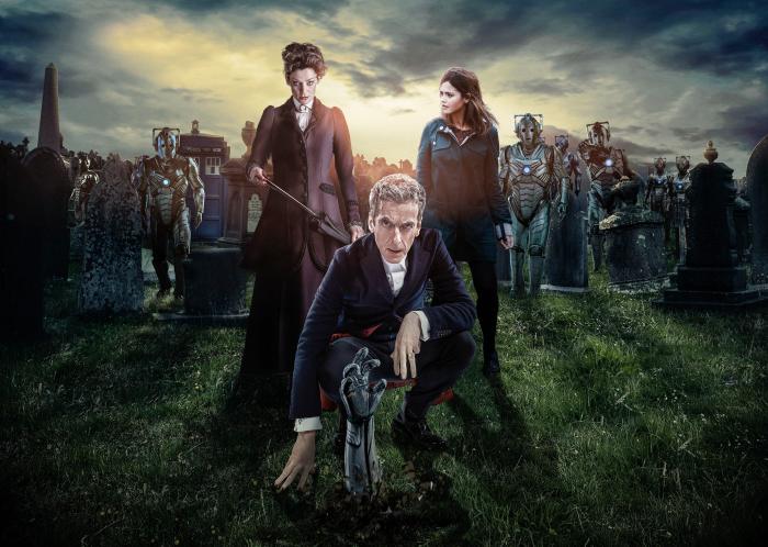 جینا کولمن در صحنه سریال تلویزیونی Doctor Who به همراه Michelle Gomez و Peter Capaldi