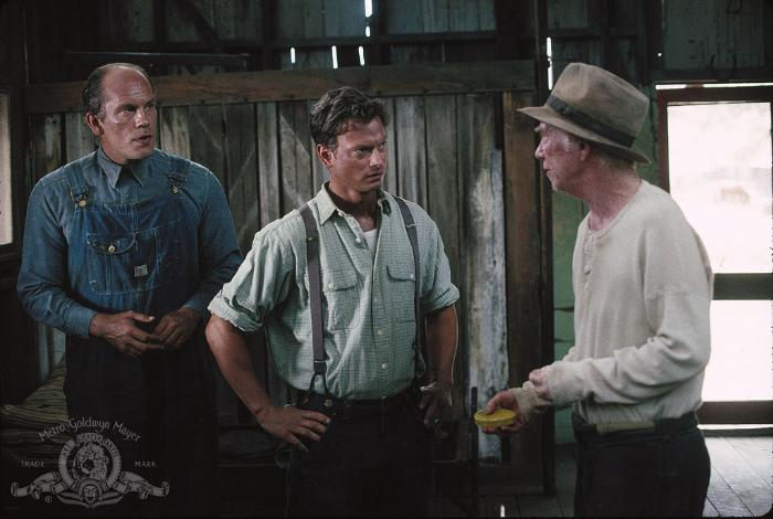 ری والستن در صحنه فیلم سینمایی Of Mice and Men به همراه جان مالکوویچ و گری سینایس