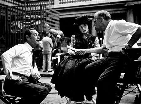 جرج کیوکر در صحنه فیلم سینمایی بانوی زیبای من به همراه Rex Harrison و آدری هپبورن