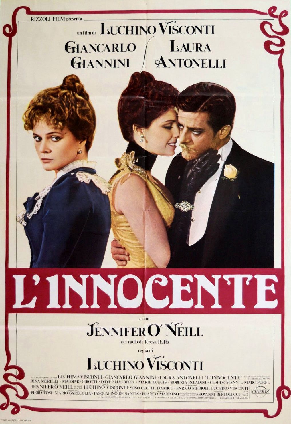 Jennifer O'Neill در صحنه فیلم سینمایی L'innocente به همراه جانکارلو جانینی و Laura Antonelli