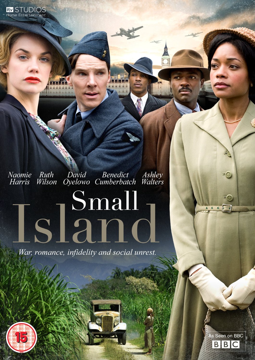 نائومی هریس در صحنه فیلم سینمایی Small Island به همراه دیوید اویلوو، بندیکت کامبربچ، Ashley Walters و Ruth Wilson