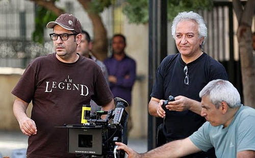 محمد آلادپوش در پشت صحنه فیلم سینمایی سوفی و دیوانه به همراه مهدی کرم‌پور
