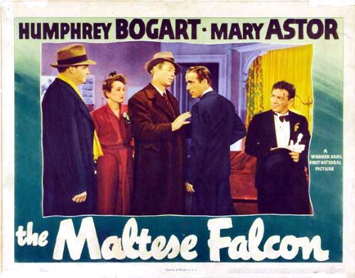 Mary Astor در صحنه فیلم سینمایی شاهین مالت به همراه Peter Lorre، Barton MacLane، Ward Bond و هامفری بوگارت