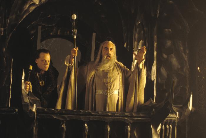 براد دوریف در صحنه فیلم سینمایی ارباب حلقه ها: دو برج به همراه کریستوفر لی