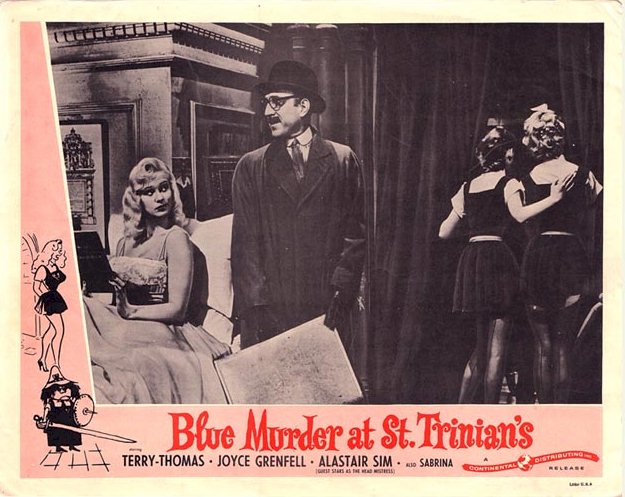 Sabrina در صحنه فیلم سینمایی Blue Murder at St. Trinian's به همراه Lionel Jeffries