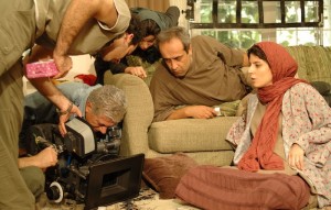 لیلا حاتمی در پشت صحنه فیلم سینمایی رگ خواب به همراه حمید نعمت‌الله
