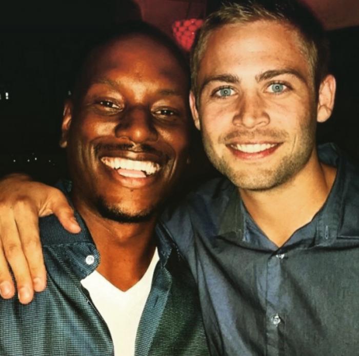 Tyrese Gibson در صحنه فیلم سینمایی سریع و خشن ۷ به همراه Cody Walker