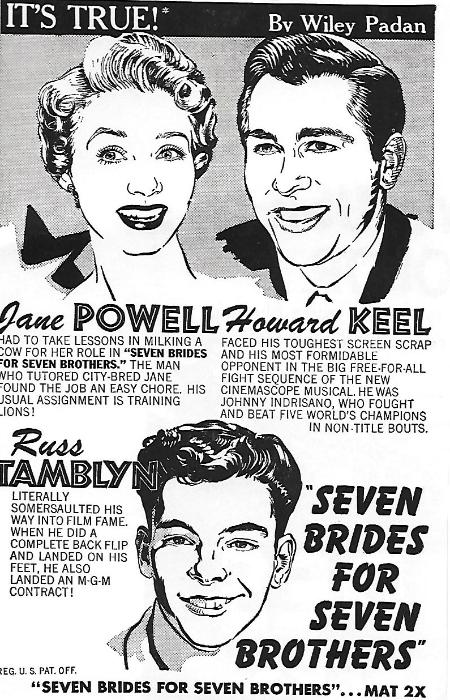 Jane Powell در صحنه فیلم سینمایی Seven Brides for Seven Brothers به همراه Howard Keel و Russ Tamblyn