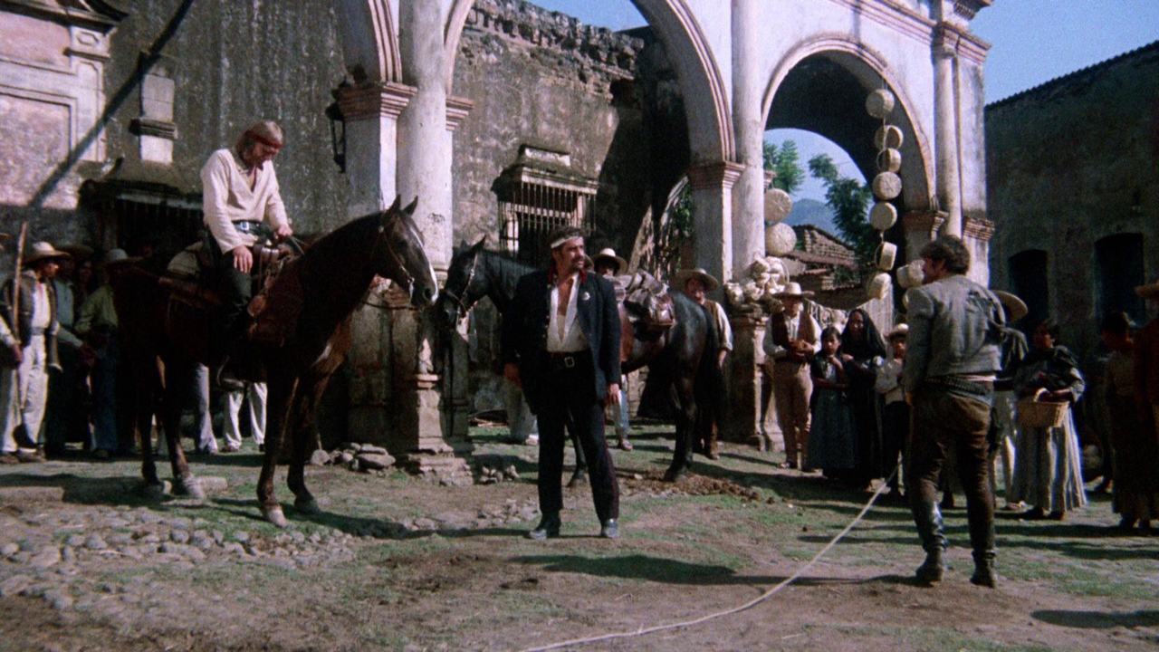 ریچارد هریس در صحنه فیلم سینمایی The Deadly Trackers به همراه آل لتیری