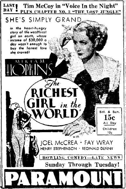  فیلم سینمایی The Richest Girl in the World با حضور Miriam Hopkins