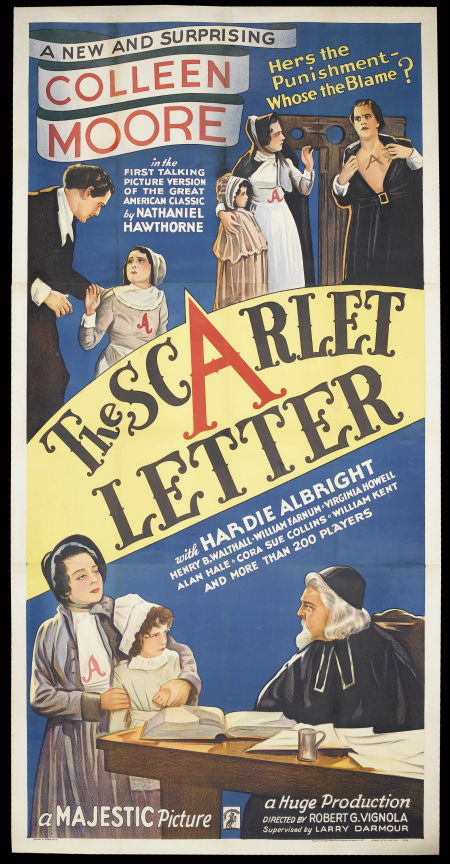 William Farnum در صحنه فیلم سینمایی The Scarlet Letter به همراه Colleen Moore، Hardie Albright و Cora Sue Collins