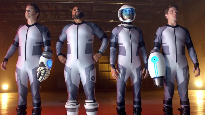 Burnie Burns در صحنه فیلم سینمایی Lazer Team به همراه Michael Jones، Gavin Free و Colton Dunn