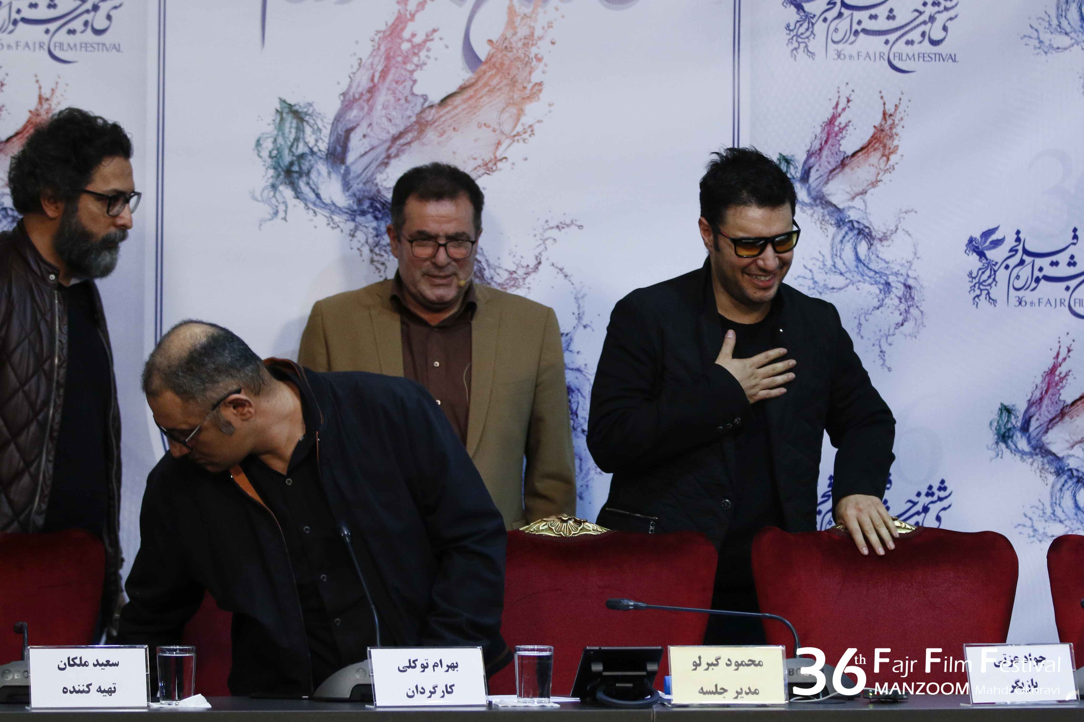 سعید ملکان در نشست خبری فیلم سینمایی تنگه ابوقریب به همراه بهرام توکلی، جواد عزتی و محمود گبرلو