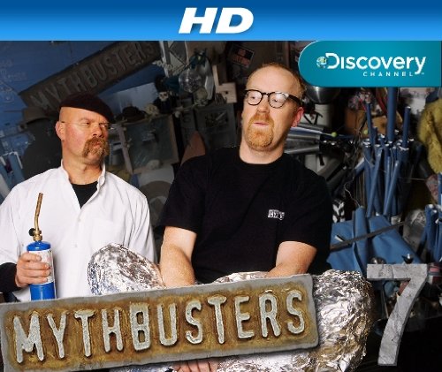 Adam Savage در صحنه سریال تلویزیونی افسانه زدایان به همراه Jamie Hyneman