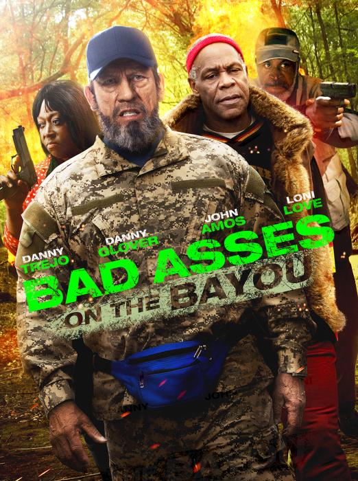 John Amos در صحنه فیلم سینمایی Bad Asses on the Bayou به همراه Loni Love، دنی ترجو و دنی گلاور