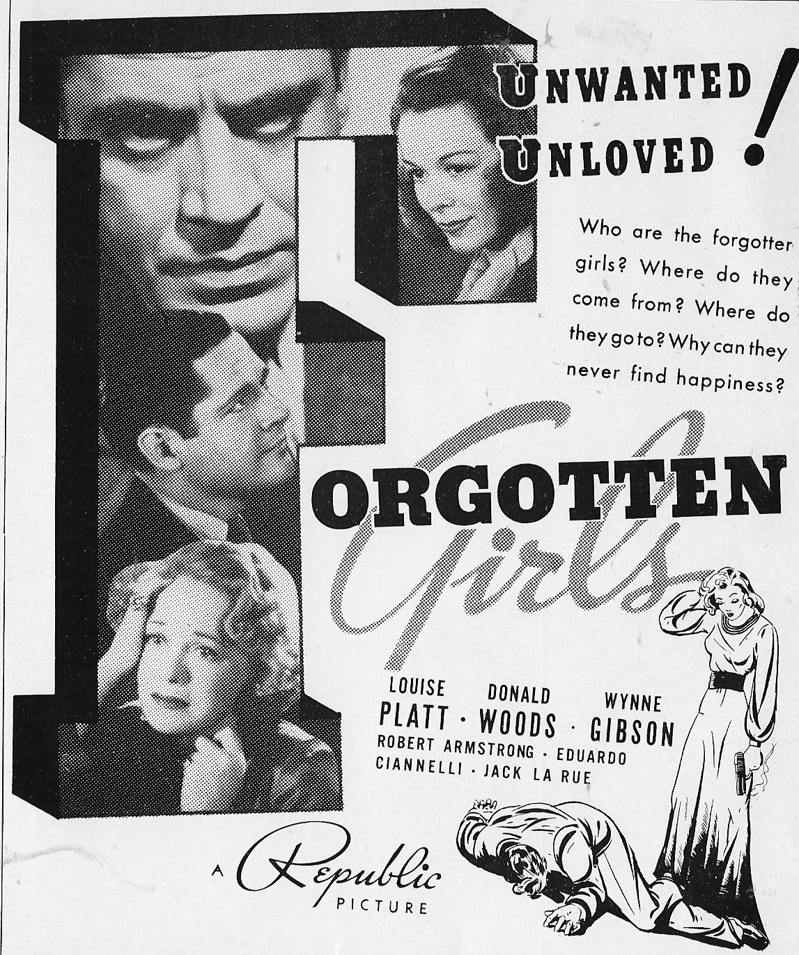 Jack La Rue در صحنه فیلم سینمایی Forgotten Girls به همراه Donald Woods، Wynne Gibson و Louise Platt